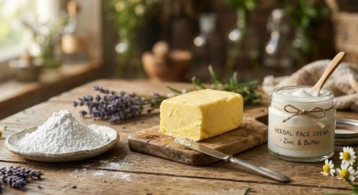 Cosmetic grade zinc oxide powder and natural protective skin cream preparation